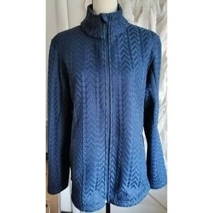Boston Traders Textured Knit  Jacket Full Zip Blue Fleece Lined Pockets Women XL
